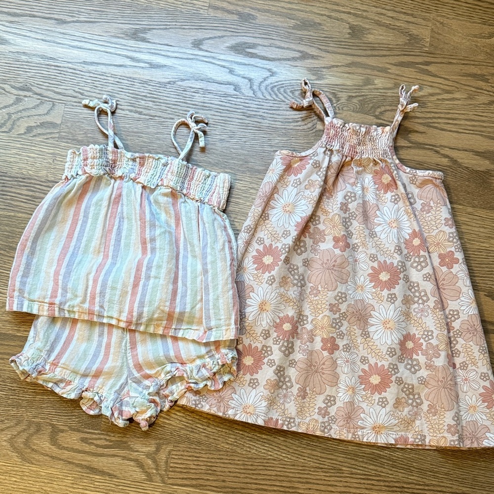 Toddler Girl Little Co. Striped Top & Shorts set & Floral Dress Bundle 24 months